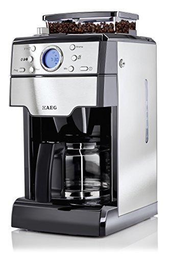 AEG KAM 300 Kaffeemaschine (Integrierte Kaffeemühle, 9 Mahlgradeinstellungen, Timer, Aroma-Funktion, 1,25 l, Kaffeepulver oder Kaffeebohnen, Sicherheitsabschaltung, Edelstahl/schwarz)